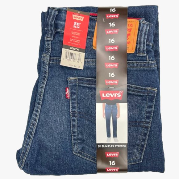 NWT Levis 511 Slim Flex Stretch Jeans Blue Adjustable Waistband Size 16 Youth - Picture 8 of 13